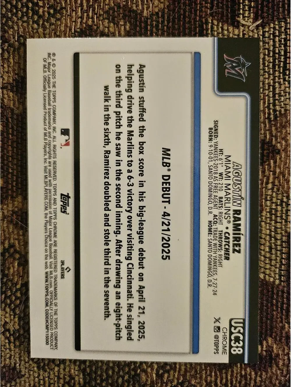 2025 Topps Chrome Update - Agustin Ramirez - RC  #USC38 - Marlins - RAW Mint